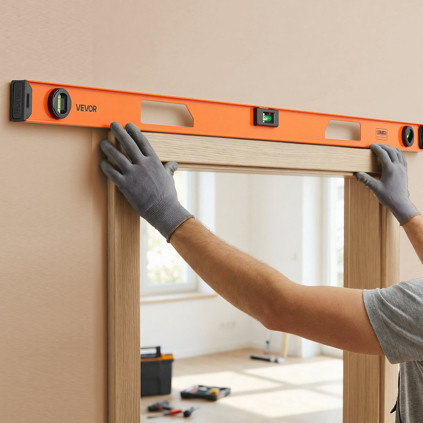 VEVOR Magnetic Level Set, 4-Piece (400/600/900/1200 mm), Aluminum Alloy I-Beam Bubble Leveler with Clear 3 Green Vials & Hanging Hole, Level Tool Ideal for Hanging Pictures, Home Improvement & DIY