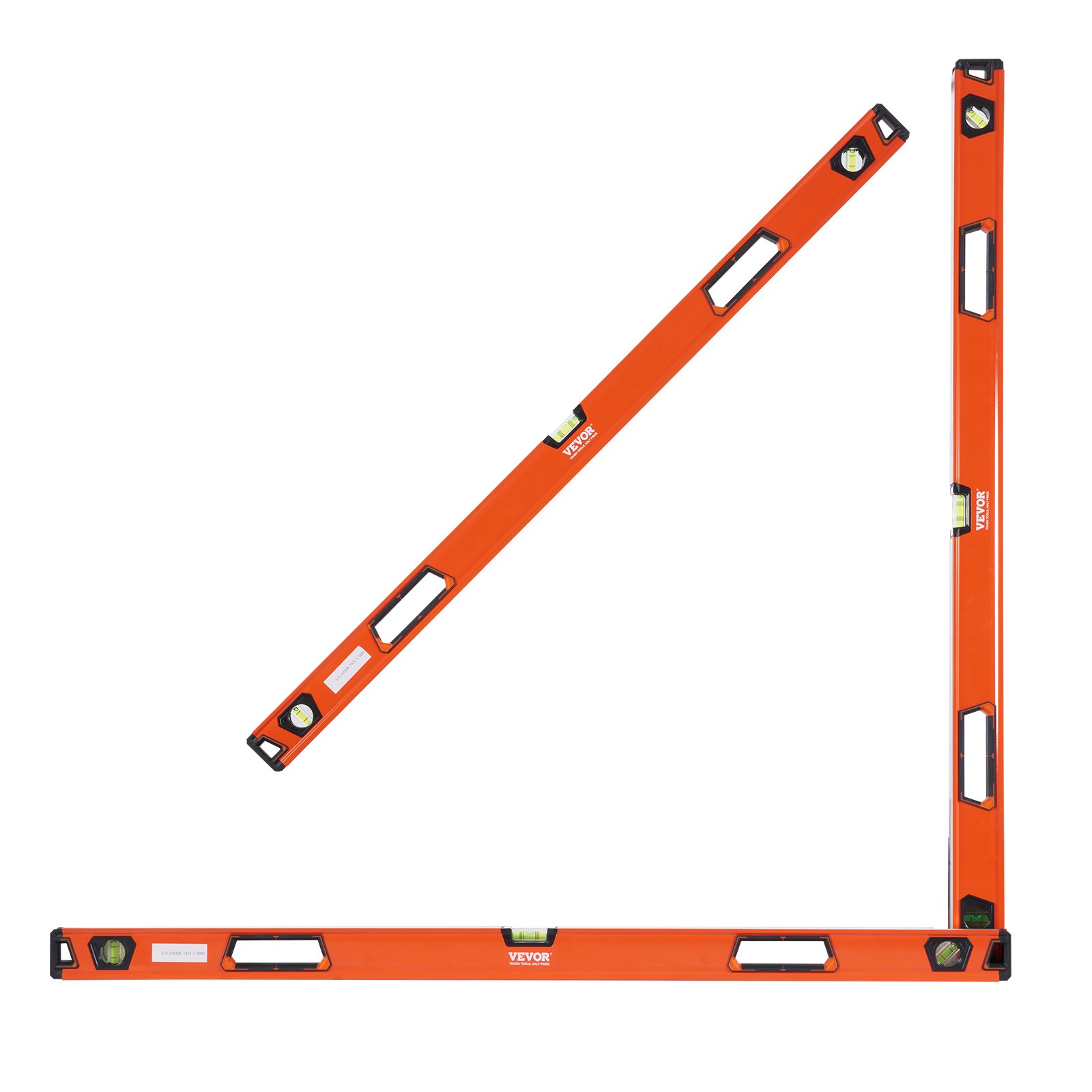 Magnetická torpédová vodováha VEVOR, 48 palců, mechanické pravítko s bublinkami pro 45/90/180 stupňů, nástroj na vyrovnávání hliníkové slitiny s průhledovým okénkem, odolný proti otřesům pro měření potrubí, dřevo