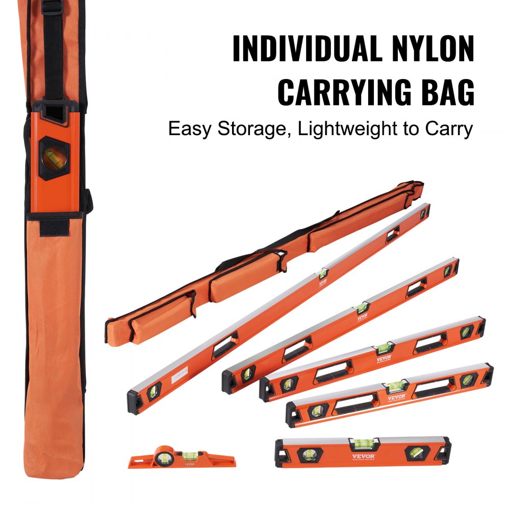 VEVOR magnetic torpedo level set with individual nylon carrying bag for easy storage and portability.