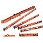 VEVOR magnetic torpedo level set with various size levels and an orange carrying case.