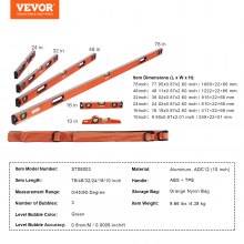 VEVOR Magnetic Torpedo Level, 78/48/32/24/16/10 i mekanisk nivåsett, bobleglass-linjal for 45/90/180 grader, nivelleringsverktøy i aluminiumslegering m/ visningsvindu, støtsikker for rørleggerarbeid, tre