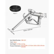 VEVOR 3/4 in NPT Automatic Fuel Nozzle 0.78 in Spout Gas Nozzle with 10 ft Hose