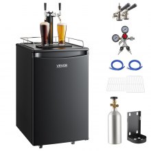 VEVOR Beer Kegerator, Dual Tap Draft Beer Dispenser, Full Size Keg Refrigerator with CO2 Cylinder, Shelves, Drip Tray & Rail, 32°F- 50°F Temperature Control, Hold 1/6, 1/4, 1/2 Barrels, Black