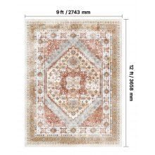 Large Area Rug 9 x 12 ft Anti-Skid Tear-Resistant Floor Mat Vintage Brown Red