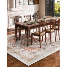 Large Area Rug 9 x 12 ft Anti-Skid Tear-Resistant Floor Mat Vintage Brown Red