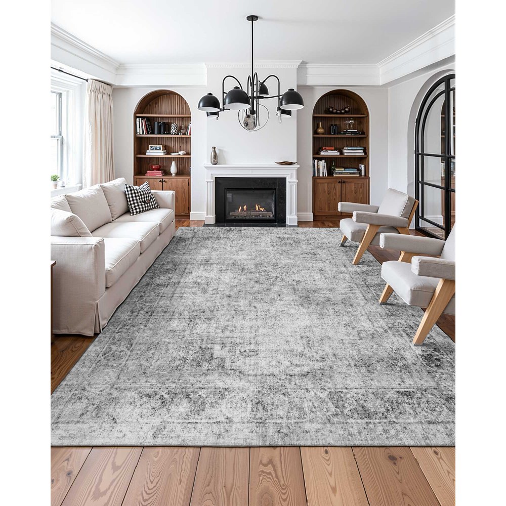 VEVOR Area Rug, 2743.2 x 3658 mm Large Washable Boho Rug, Non-Slip and Tear-Resistant Soft Carpet, Pet & Child Friendly Bohemian Area Rugs, Indoor Mat for Bedroom, Living Room, Kids Room, Office, Gray