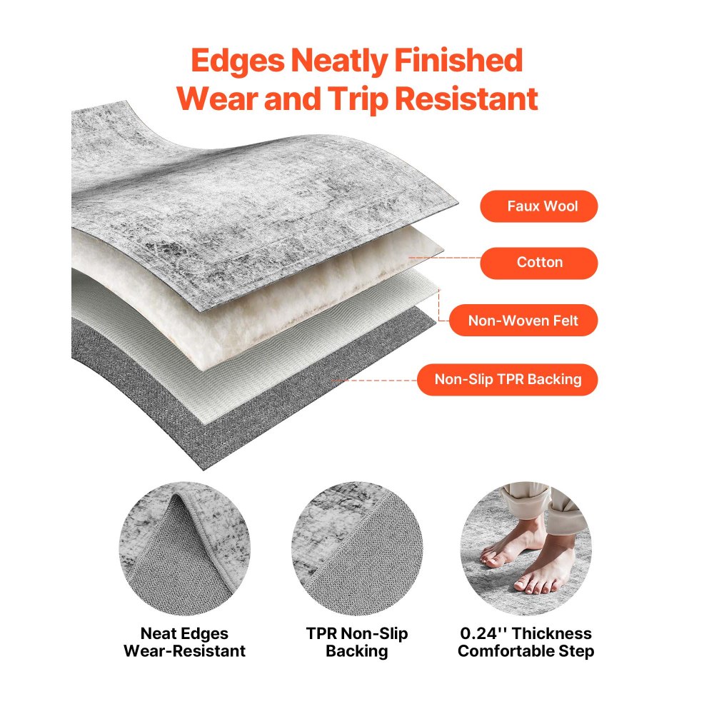 VEVOR Area Rug, 2743.2 x 3658 mm Large Washable Boho Rug, Non-Slip and Tear-Resistant Soft Carpet, Pet & Child Friendly Bohemian Area Rugs, Indoor Mat for Bedroom, Living Room, Kids Room, Office, Gray