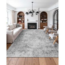 Large Area Rug 9 x 12 ft Anti-Skid and Tear-Resistant Floor Mat Bohemian Gray