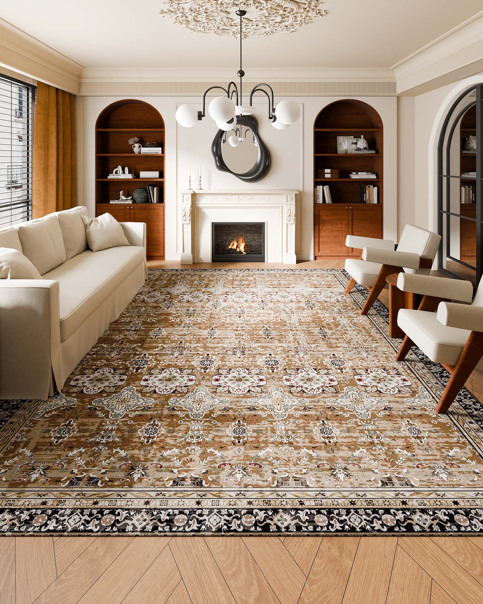 VEVOR Area Rug, 9 x 12 ft Large Washable Rug, Non-Slip and Tear-Resistant Soft Carpet, Pet Friendly Vintage Area Rugs, Indoor Mat for Bedroom, Living Room, Office, Brown Green