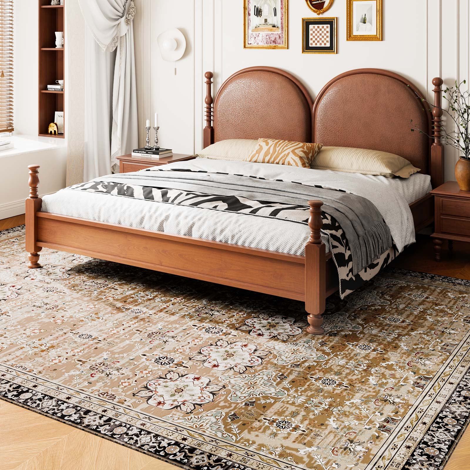 VEVOR Area Rug, 9 x 12 ft Large Washable Rug, Non-Slip and Tear-Resistant Soft Carpet, Pet Friendly Vintage Area Rugs, Indoor Mat for Bedroom, Living Room, Office, Brown Green