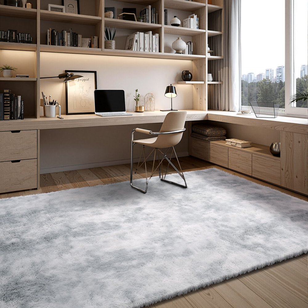 VEVOR Indoor Plush Area Rugs, 2.74 x 3.66m Soft Plush Carpet, Furry Shag Area Rugs for Living Room, Bedroom, Modern Home Decor Aesthetic Long-Pile Rug, Non-Shedding, Slip-Resistant, Tie-Dye Light Gray