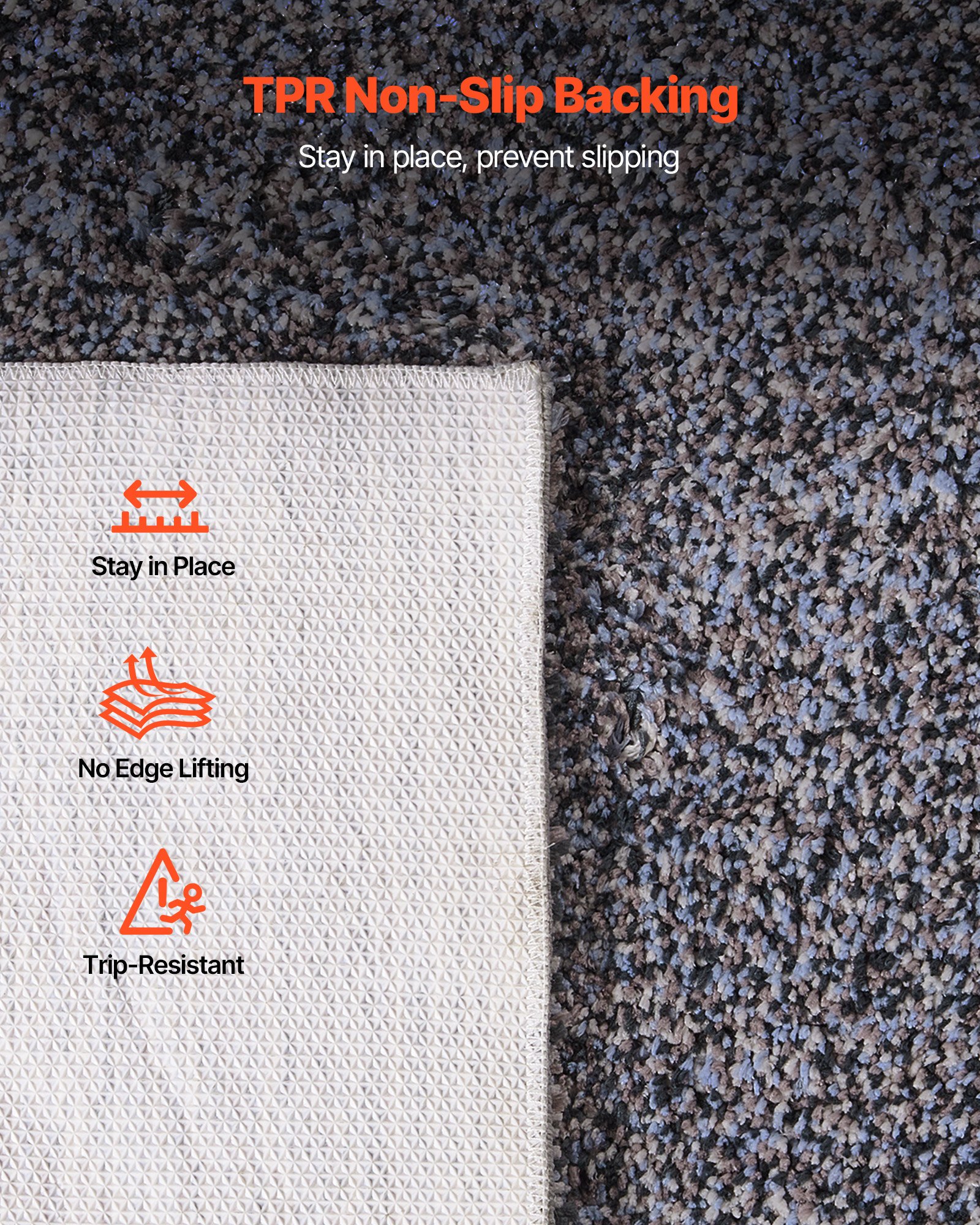 VEVOR Indoor Plush Area Rugs, 2.74 x 3.66 m Plush Carpet, Area Rugs Furry with Long Plushs Pile, Thick & Durable High-Pile Rug for High-Traffic Areas, Non-Shedding & Non-Slip Backing, Blue-Gray