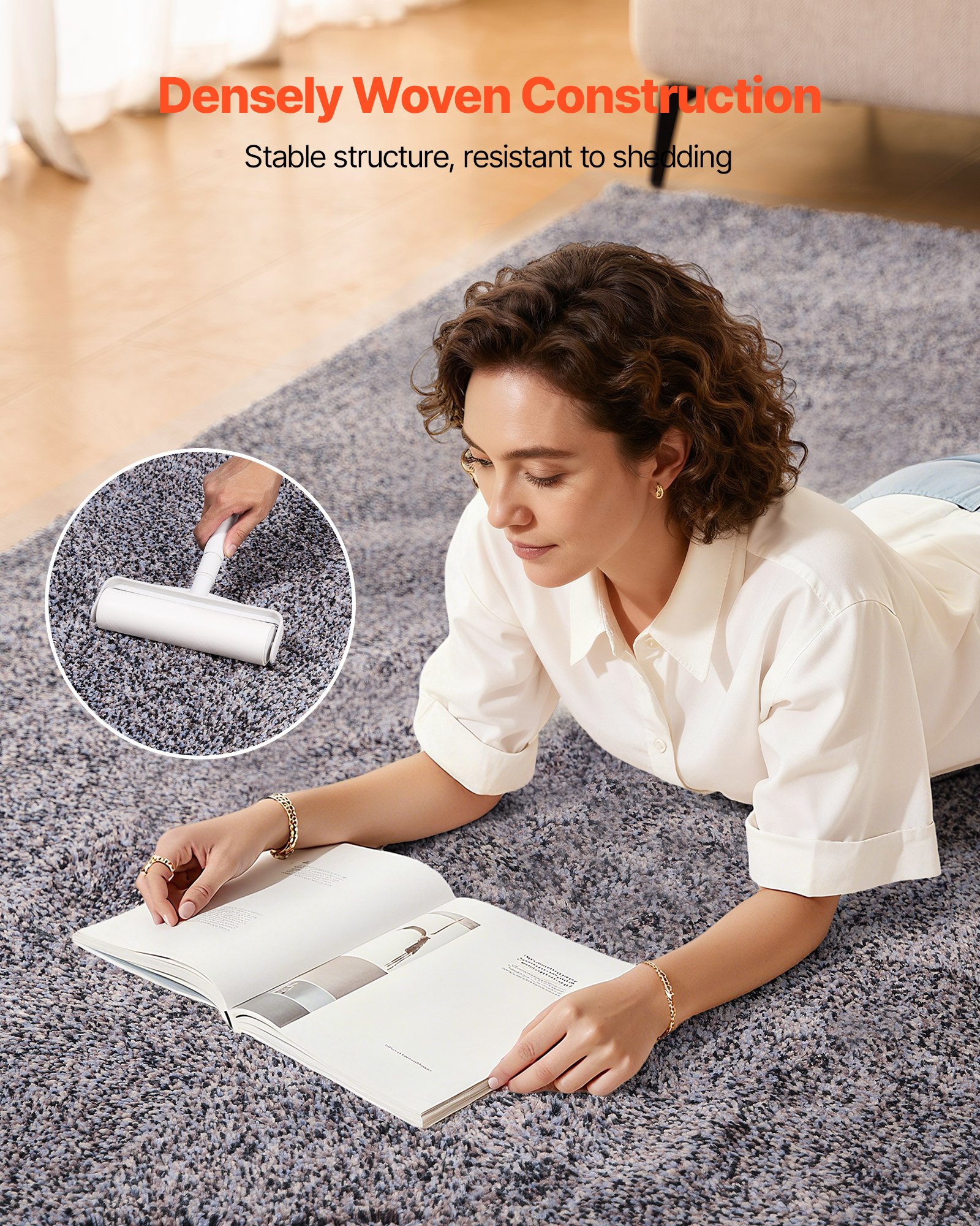 VEVOR Indoor Plush Area Rugs, 2.74 x 3.66 m Plush Carpet, Area Rugs Furry with Long Plushs Pile, Thick & Durable High-Pile Rug for High-Traffic Areas, Non-Shedding & Non-Slip Backing, Blue-Gray