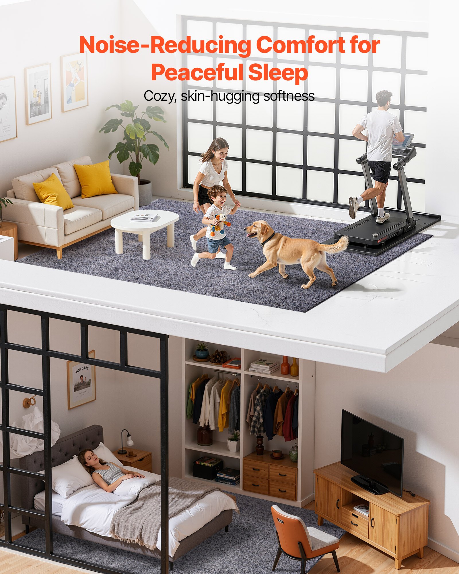 VEVOR Indoor Plush Area Rugs, 2.74 x 3.66 m Plush Carpet, Area Rugs Furry with Long Plushs Pile, Thick & Durable High-Pile Rug for High-Traffic Areas, Non-Shedding & Non-Slip Backing, Blue-Gray