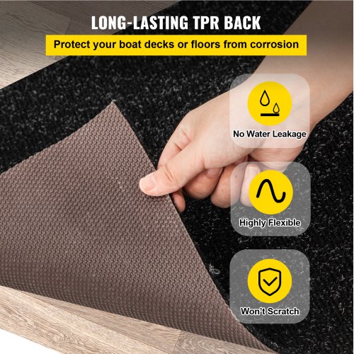 VEVOR Boat Carpet, 6 ft x 13.1 ft Marine Carpet for Boats, Waterproof Black Indoor Outdoor Carpet with Marine Backing Anti-Slide Marine Grade Boat Carpet Cuttable Easy to Clean Patio Rugs Deck Rug