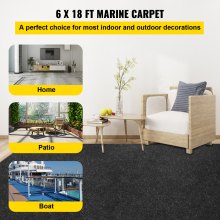 VEVOR Boat Carpet, 6 ft x 18 ft Marine Carpet for Boats, Waterproof Black Indoor Outdoor Carpet with Marine Backing Anti-Slide Marine Grade Boat Carpet Cuttable Easy to Clean Patio Rugs Deck Rug