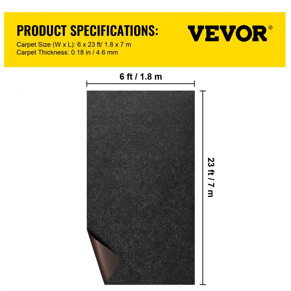 VEVOR Boat Carpet Marine Carpet 6x23' Indoor Outdoor Carpet Rug Anti-Slide Black