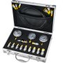 VEVOR hydraulic pressure test kit in a protective case with gauges, hoses, and fittings.