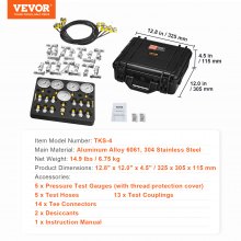 VEVOR Hydraulic Pressure Test Kit, 10/100/250/400/600bar, 5 Gauges 13 Couplings 14 Tee Connectors 5 Test Hoses, Excavator Hydraulic Test Gauge Set with Carrying Case for Excavator Tractors Machinery