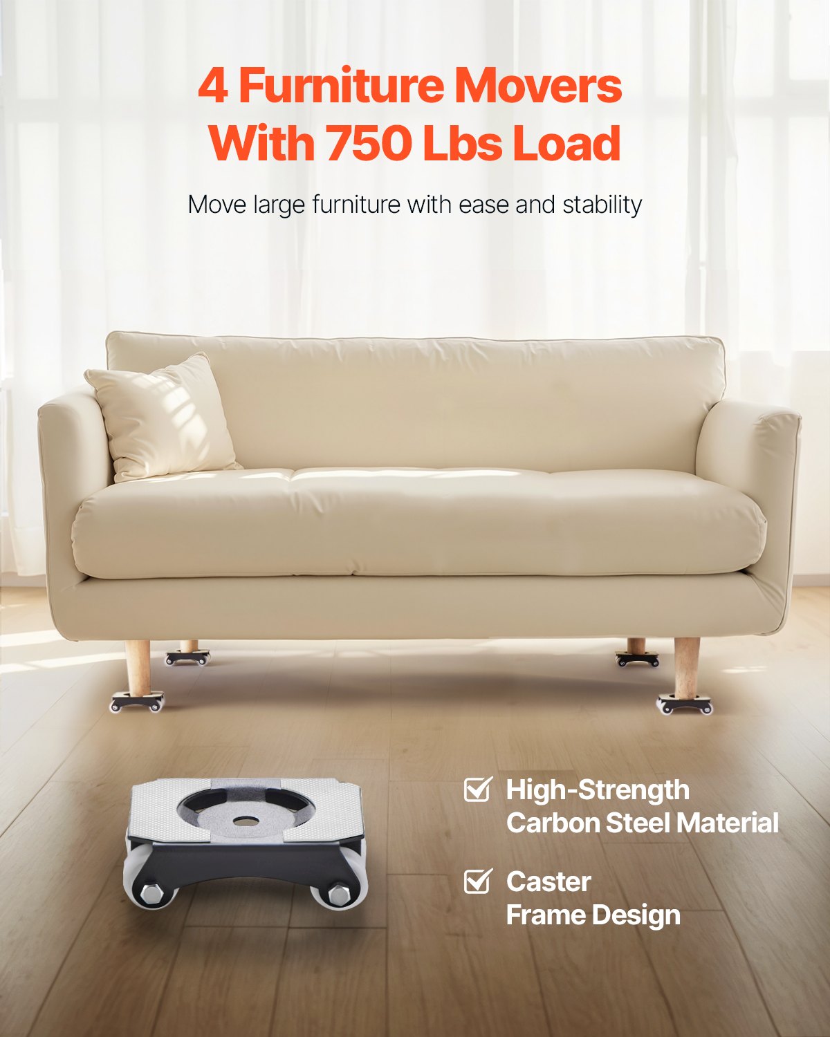 VEVOR Furniture Dolly, 330 lbs Load Capacity, Heavy Duty Furniture Movers with Wheels, Carbon Steel Panel, Dual-Row & Eight-Wheel Structure, Furniture Lift Slider Tool Set for Appliances, Sofa, Fridge