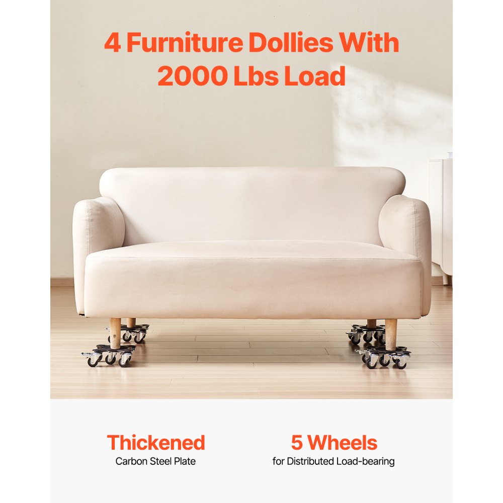 VEVOR Furniture Dolly, Maximum Load 1200 lbs, Heavy Duty Furniture Movers with 5 360° Rotation Wheels, Carbon Steel Panel, Furniture Lift Slider Tool Set for Appliances, Sofa, Fridge, Washing Machine