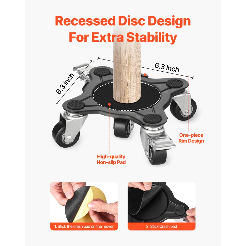 VEVOR Furniture Dolly, Maximum Load 1200 lbs, Heavy Duty Furniture Movers with 5 360° Rotation Wheels, Carbon Steel Panel, Furniture Lift Slider Tool Set for Appliances, Sofa, Fridge, Washing Machine