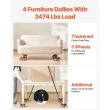 VEVOR Furniture Dolly Heavy Duty Furniture Mover with 5 Wheels 3474 lbs Capacity