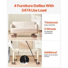VEVOR Furniture Dolly Heavy Duty Furniture Mover with 5 Wheels 3474 lbs Capacity