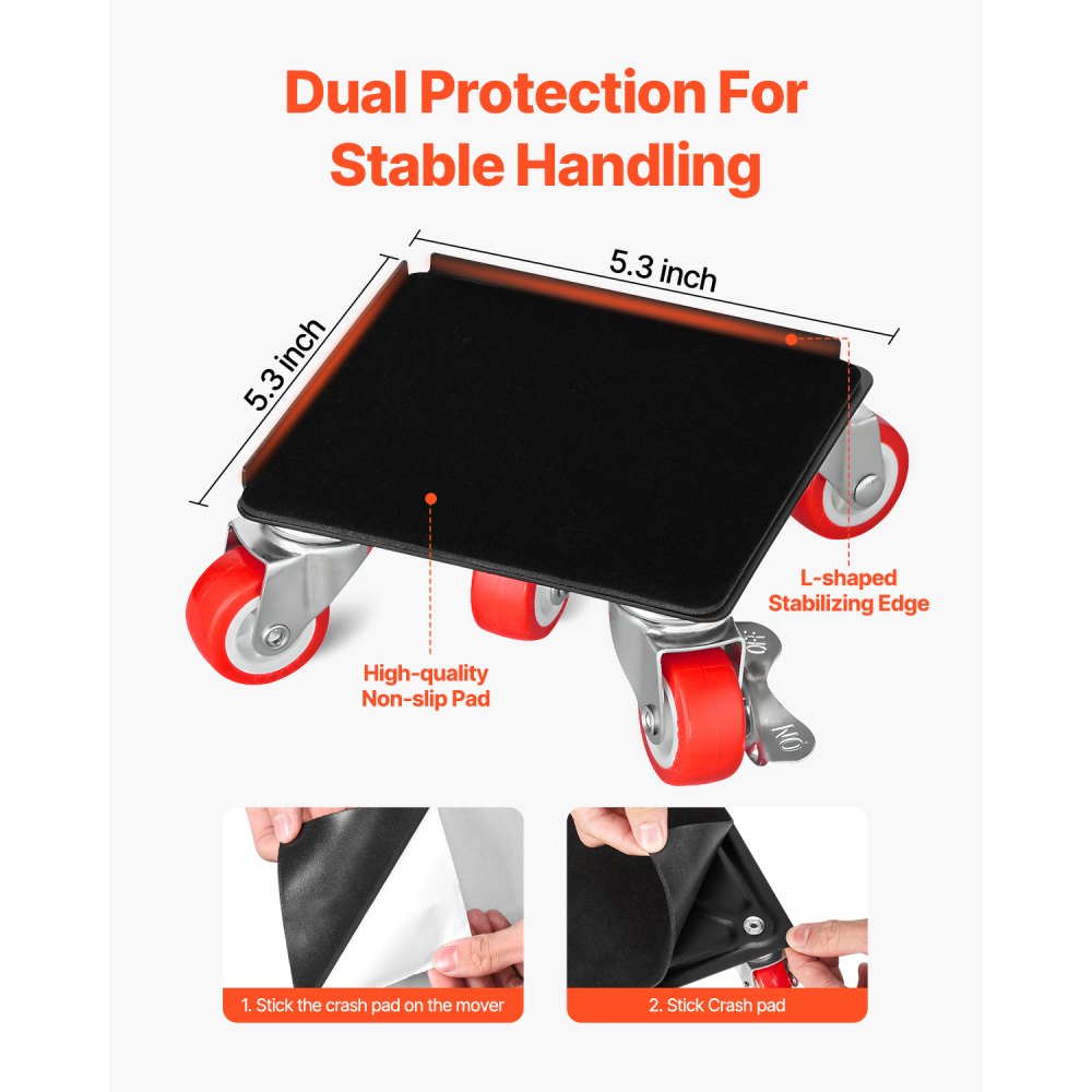 VEVOR Furniture Dolly, Maximum Load 544 kg, Heavy Duty Furniture Movers with 5 360° Rotation Wheels, Carbon Steel Panel, Furniture Lift Slider Tool Set for Appliances, Sofa, Fridge, Washing Machine