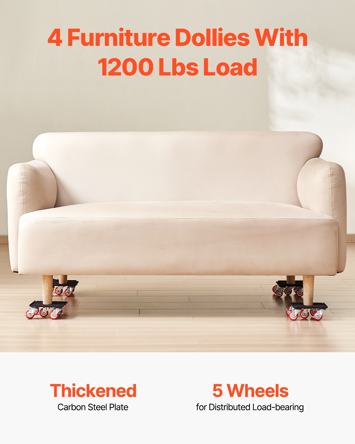 VEVOR Furniture Dolly, Maximum Load 544 kg, Heavy Duty Furniture Movers with 5 360° Rotation Wheels, Carbon Steel Panel, Furniture Lift Slider Tool Set for Appliances, Sofa, Fridge, Washing Machine