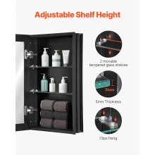 Medicine Cabinet 14" x 24" Mirror Medicine Cabinet Adjustable Shelves