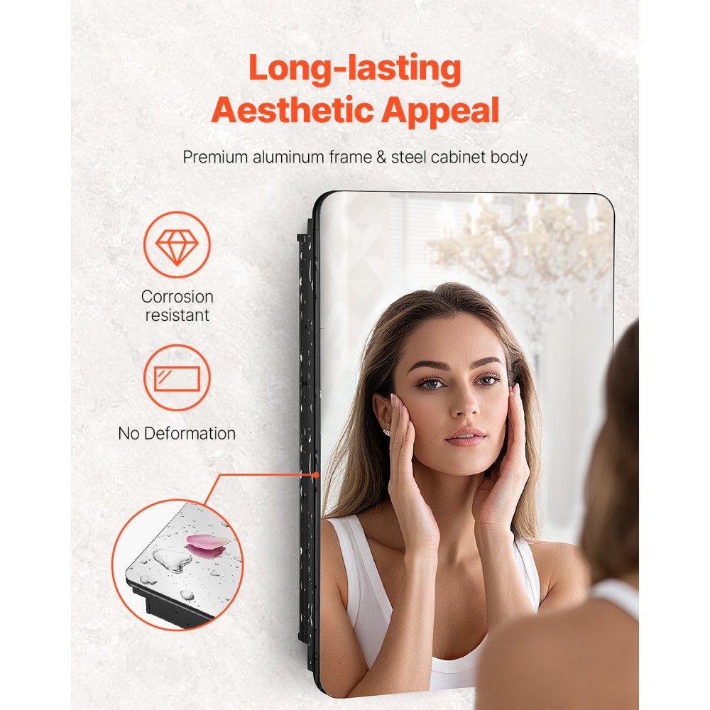 VEVOR Medicine Cabinet, 20 x 30 inch, Medicine Cabinet for Bathroom with Mirror,  Aluminum Frame Bathroom Wall Cabinet, 4-layer Adjustable Shelves, Recessed & Wall-mounted Installation