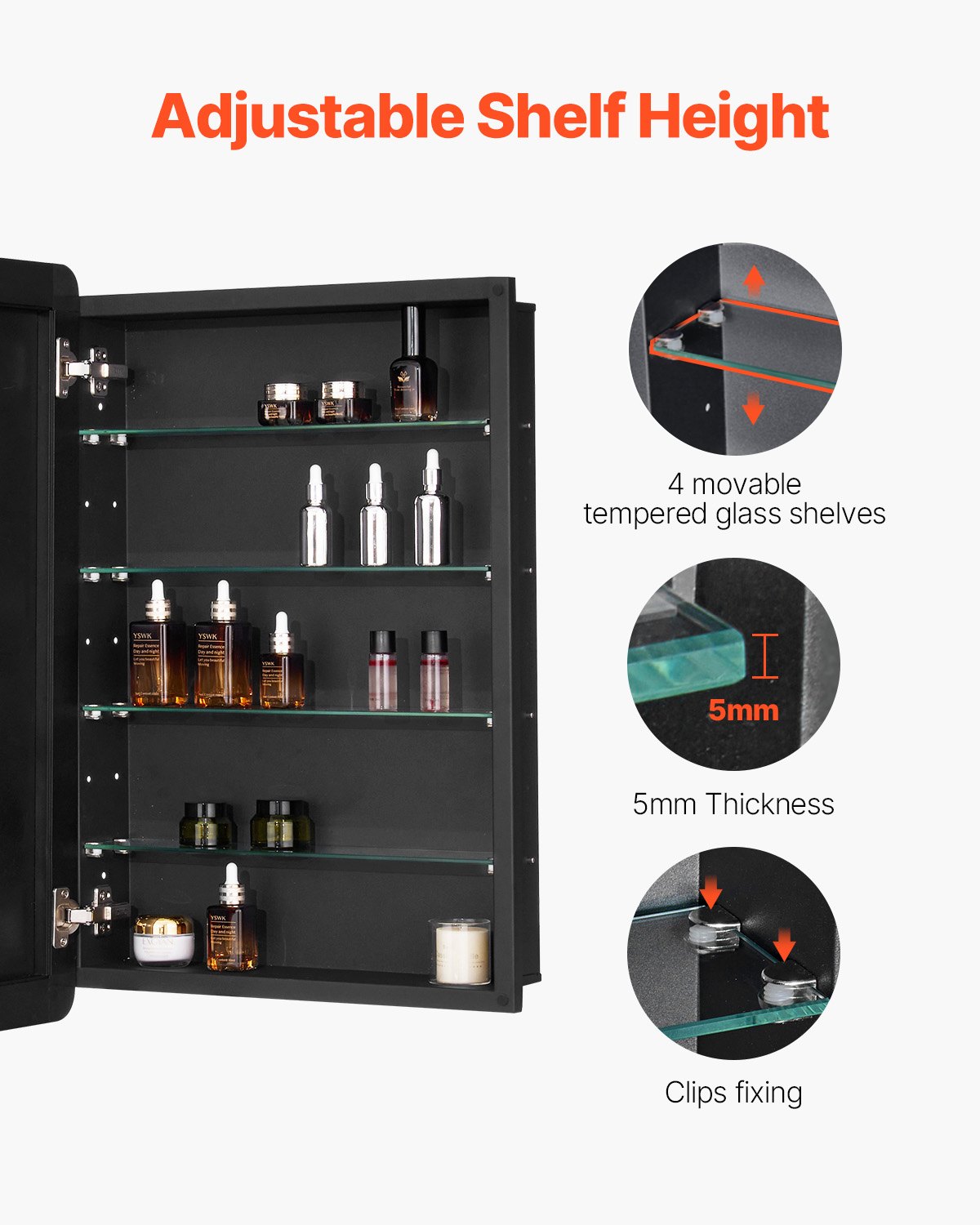 VEVOR Medicine Cabinet, 20 x 30 inch, Medicine Cabinet for Bathroom with Mirror,  Aluminum Frame Bathroom Wall Cabinet, 4-layer Adjustable Shelves, Recessed & Wall-mounted Installation