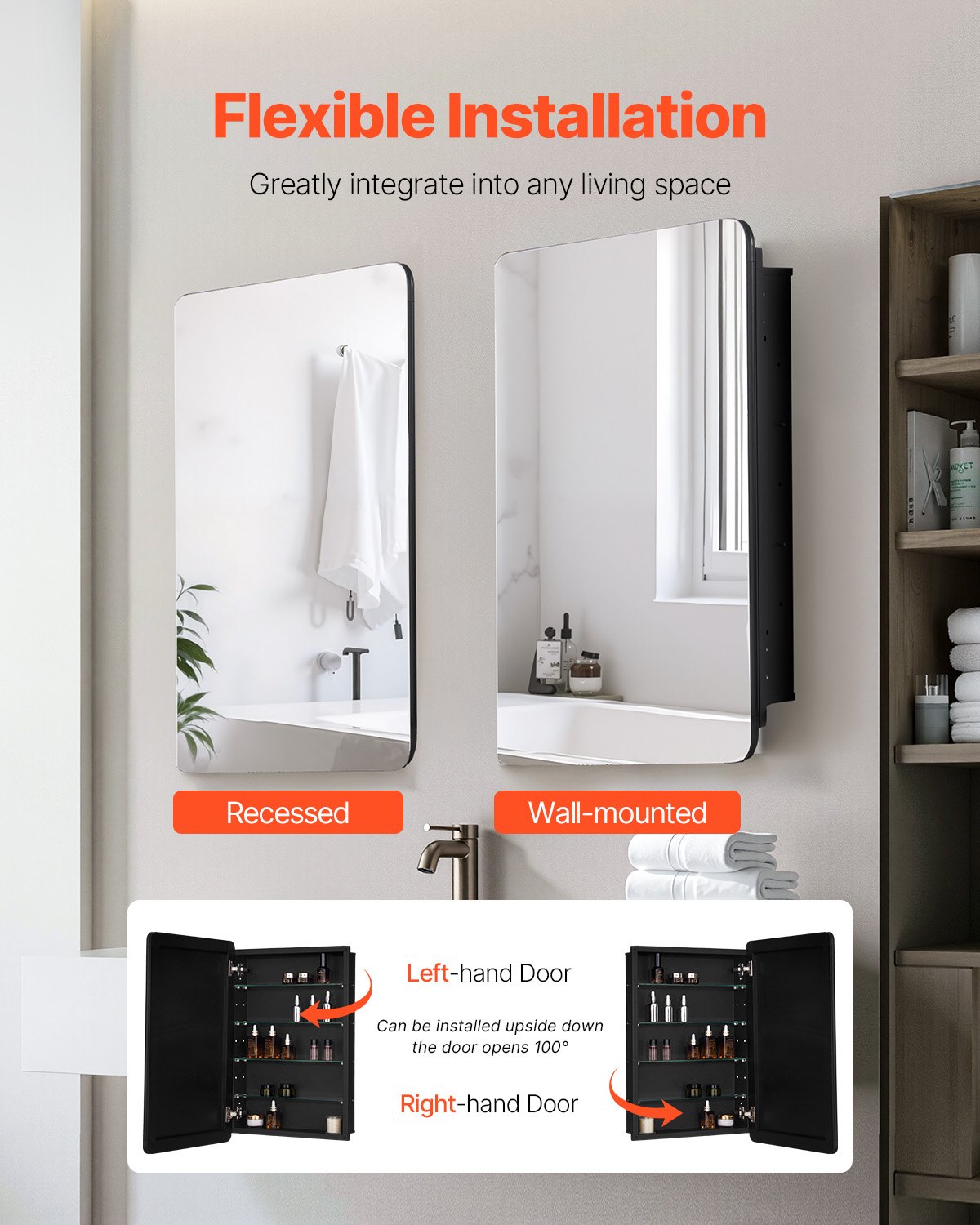 VEVOR Medicine Cabinet, 20 x 30 inch, Medicine Cabinet for Bathroom with Mirror,  Aluminum Frame Bathroom Wall Cabinet, 4-layer Adjustable Shelves, Recessed & Wall-mounted Installation