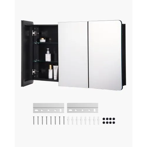 VEVOR Medicine Cabinet, 25.5 x 40 inch, Medicine Cabinet for Bathroom with Mirror,  Aluminum Frame Bathroom Wall Cabinet, 4-layer Adjustable Shelves, Recessed & Wall-mounted Installation