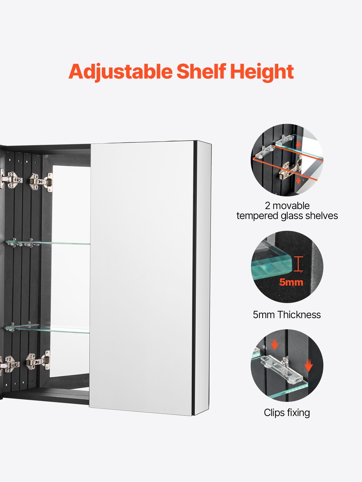 VEVOR Medicine Cabinet, 26 x 30 inch, Medicine Cabinet for Bathroom with Mirror,  Aluminum Frame Bathroom Wall Cabinet, 2-layer Adjustable Shelves, Recessed & Wall-mounted Installation