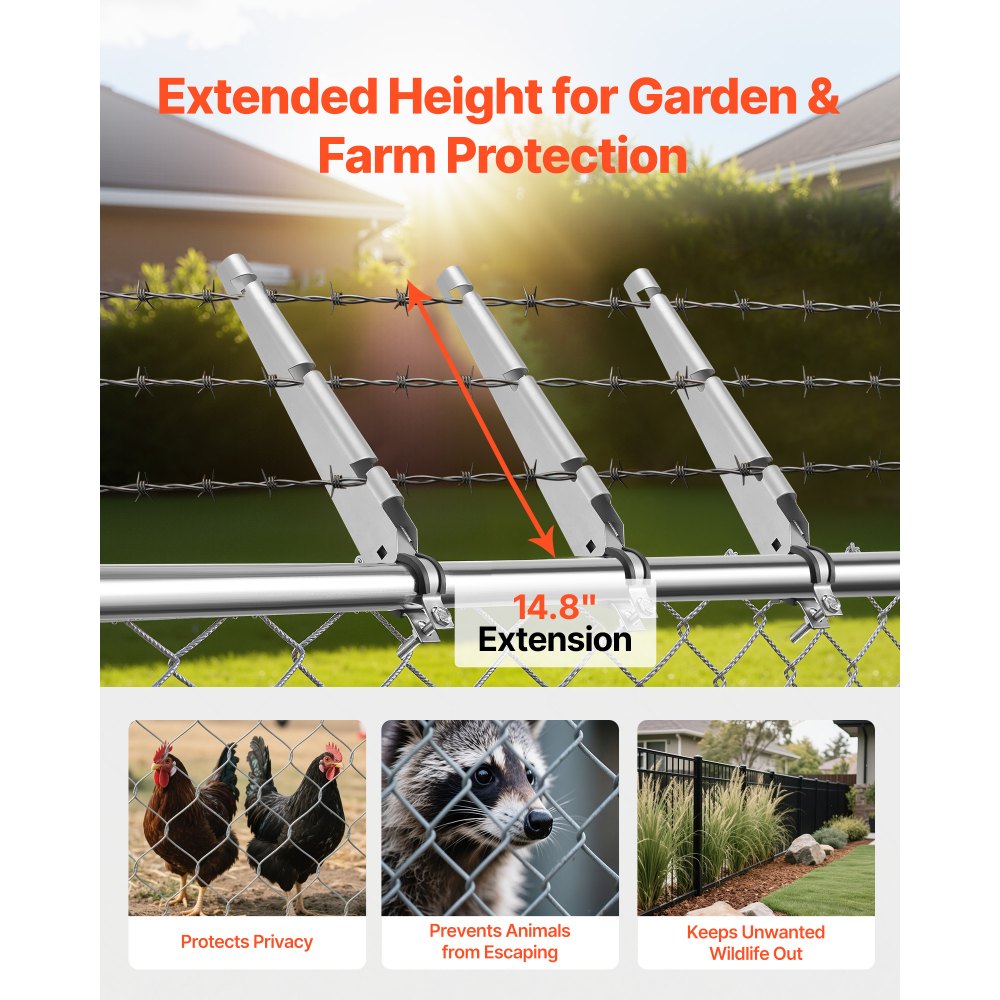 VEVOR Barbed Wire Arm, 10 Packs 14.8 in Fence Post Extender for 1.3" to 1.5" Chain Link Fences, U Bracket Design, Galvanized Steel Fence Height Extender, Protect Privacy and Prevent Pets Jumping Off