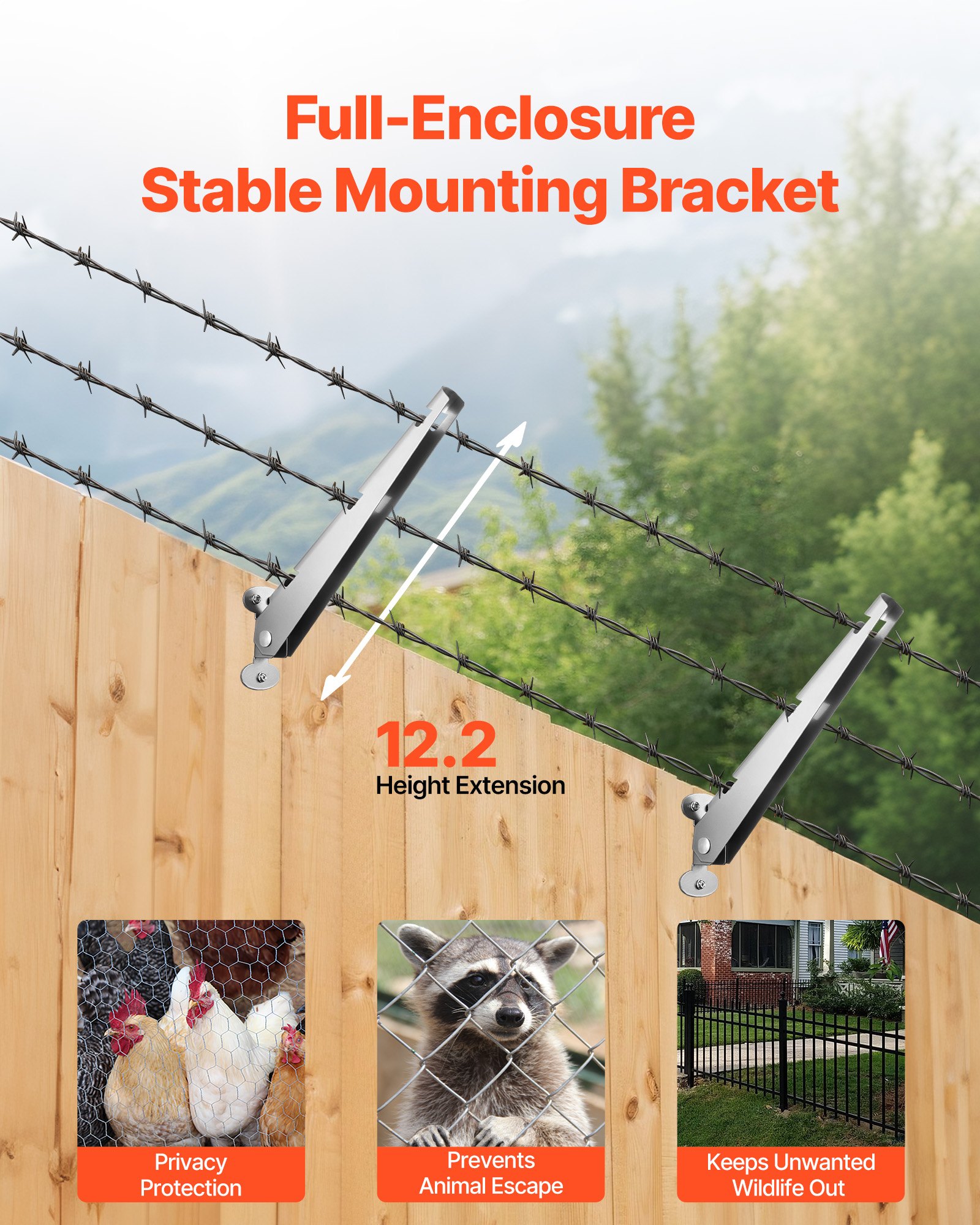 VEVOR Barbed Wire Arm, 10 Packs 12.2 in Fence Post Extender, Flat or Surface Mounted, Galvanized Steel Fence Height Extender, Protect Privacy and Prevent Pets Jumping Off, for Outdoor Wood Concrete Fences