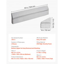 Bed Wedge Pillow for Headboard 60"x6"x6" Foam Bed Gap Filler Fill 0-7" Gap