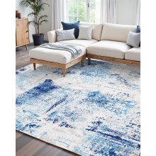 Large Area Rug 5 x 7 ft Anti-Skid and Tear-Resistant Floor Mat Modern Blue