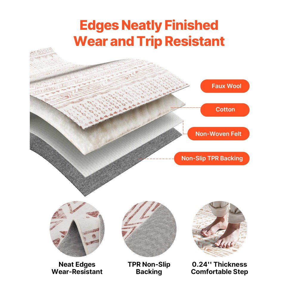 VEVOR Area Rug, 5 x 7 ft Large Washable Rug, Non-Slip and Tear-Resistant Soft Carpet, Pet Friendly Modern Area Rugs, Indoor Mat for Bedroom, Office, Living Room, Entryway, Beige