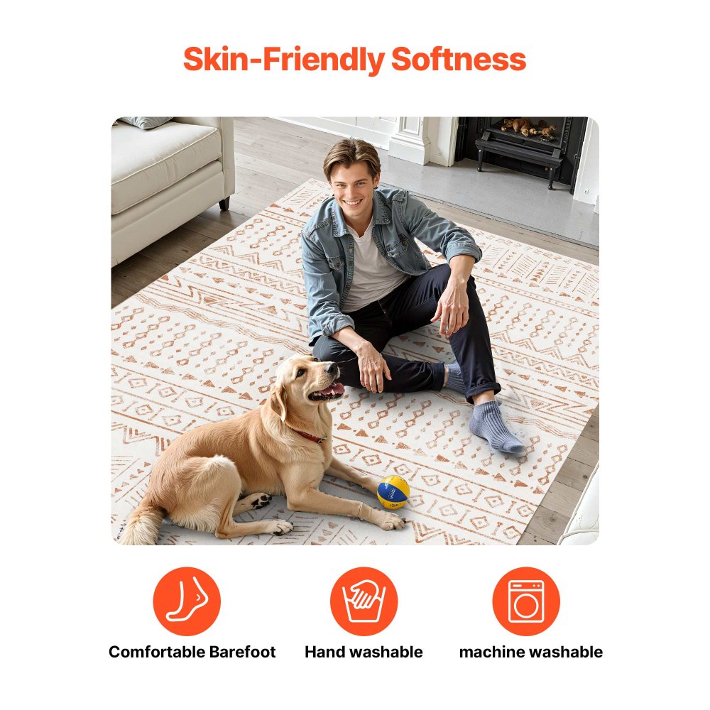 VEVOR Area Rug, 5 x 7 ft Large Washable Rug, Non-Slip and Tear-Resistant Soft Carpet, Pet Friendly Modern Area Rugs, Indoor Mat for Bedroom, Office, Living Room, Entryway, Beige