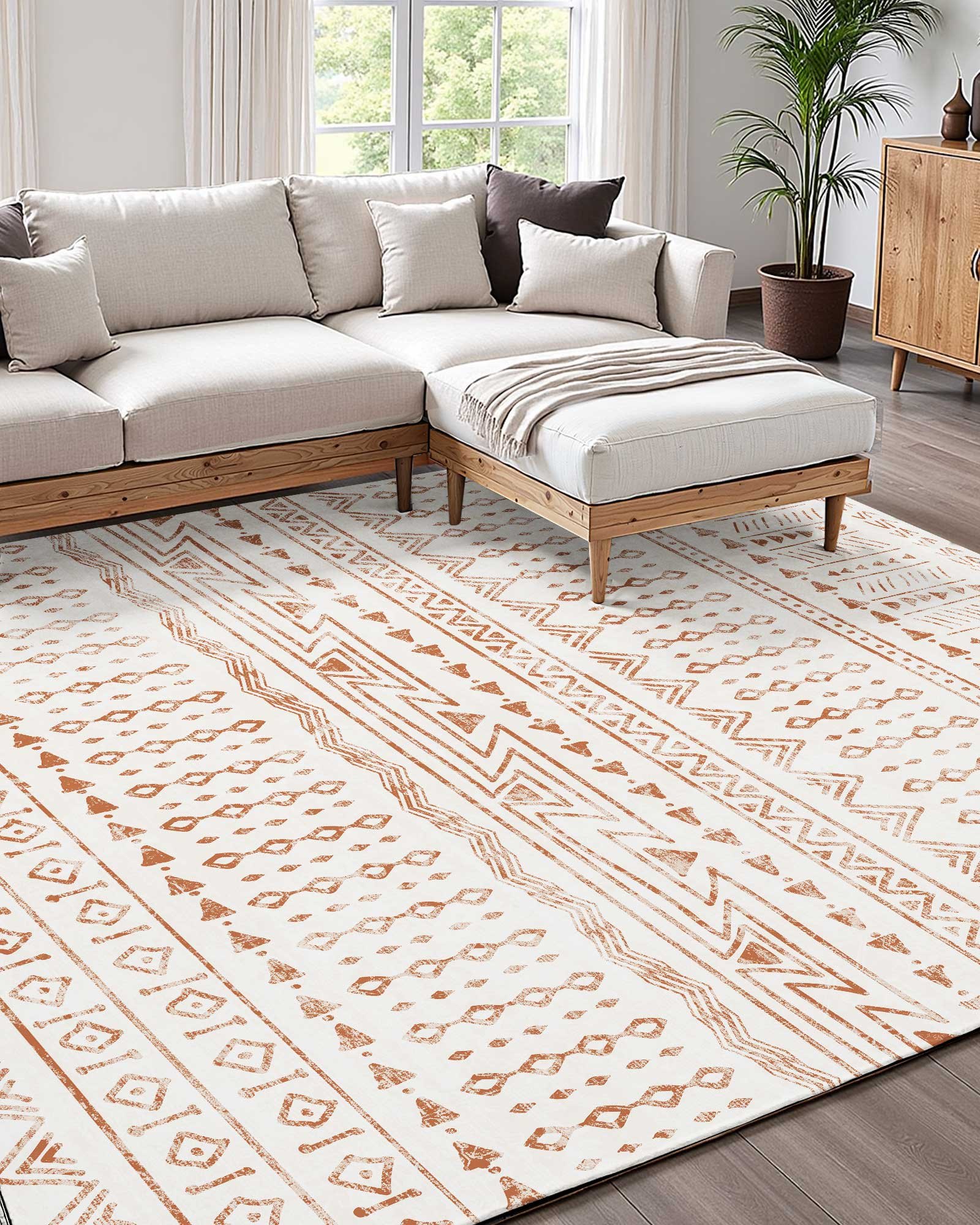 VEVOR Area Rug, 1524x2438.4mm Large Washable Rug, Non-Slip Tear-Resistant Soft Carpet, Pet & Child Friendly Modern Area Rugs, Indoor Mat for Bedroom, Office, Living Room, Kids Room, Entryway, Beige