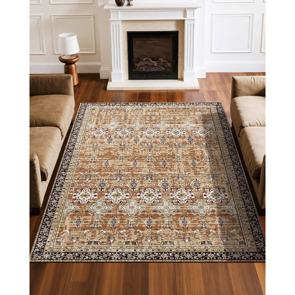 VEVOR Area Rug, 6 x 9 ft Large Washable Rug, Non-Slip and Tear-Resistant Soft Carpet, Pet & Child Friendly Vintage Area Rugs, Indoor Mat for Bedroom, Living Room, Kids Room, Entryway, Brown Green