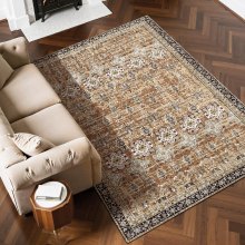 Large Area Rug 6 x 9 ft Anti-Skid Tear-Resistant Floor Mat Vintage Brown Green