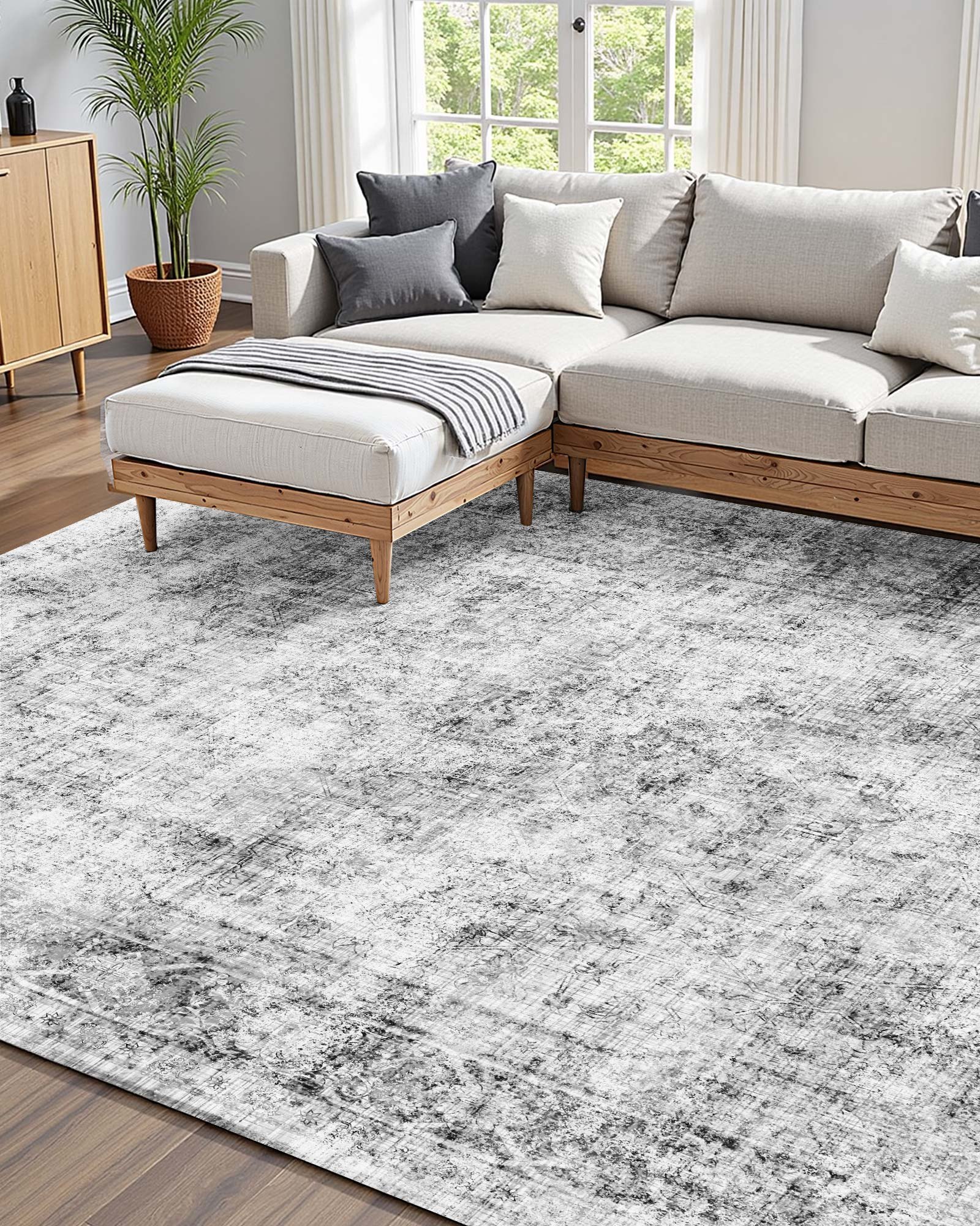 VEVOR Area Rug, 1828.8x2743.2mm Large Washable Boho Rug, Non-Slip Tear-Resistant Soft Carpet, Pet & Child Friendly Bohemian Area Rugs, Indoor Mat for Bedroom, Living Room, Kids Room, Entryway, Gray