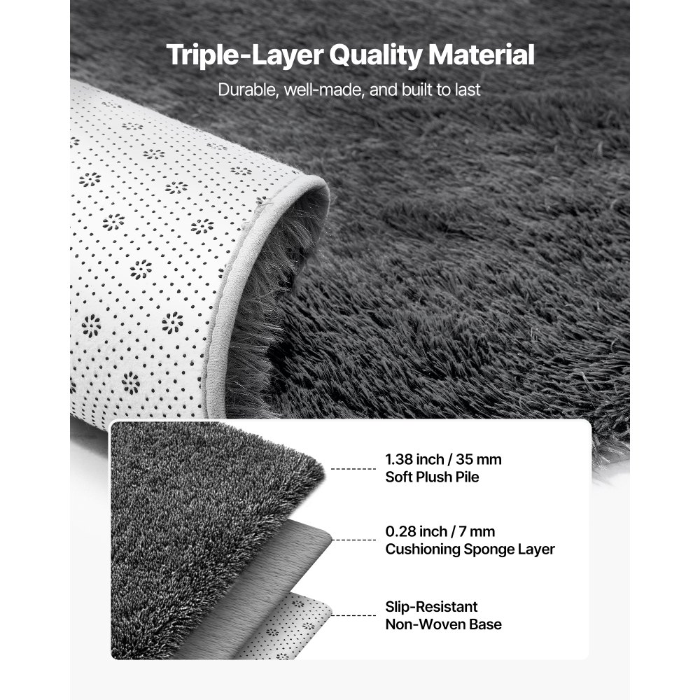 VEVOR Indoor Plush Area Rugs, 1.52 x 2.44 m Soft Plush Carpet, Furry Shag Area Rugs for Living Room, Bedroom, Sunroom, Modern Home Decor Aesthetic, Non-Shedding, Non-Woven, Slip-Resistant, Dark Gray