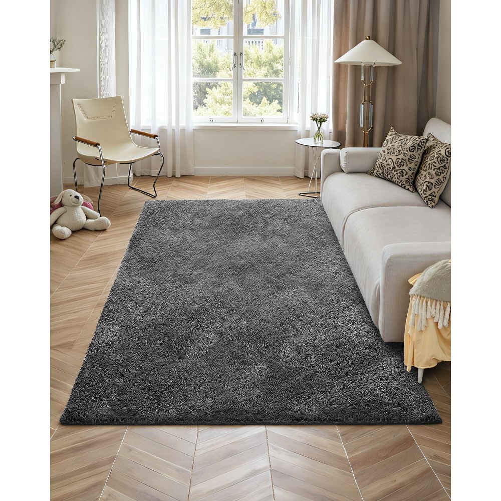 VEVOR Indoor Plush Area Rugs, 1.52 x 2.44 m Soft Plush Carpet, Furry Shag Area Rugs for Living Room, Bedroom, Sunroom, Modern Home Decor Aesthetic, Non-Shedding, Non-Woven, Slip-Resistant, Dark Gray