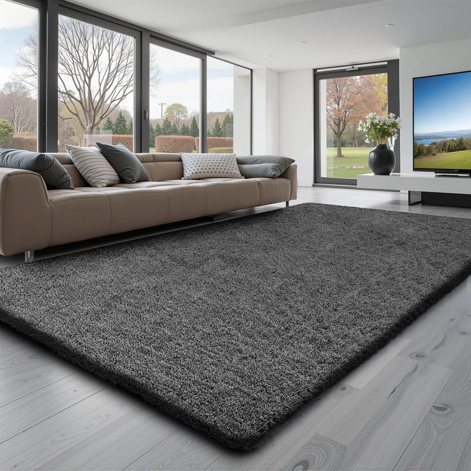 VEVOR Indoor Plush Area Rugs, 1.52 x 2.44 m Soft Plush Carpet, Furry Shag Area Rugs for Living Room, Bedroom, Sunroom, Modern Home Decor Aesthetic, Non-Shedding, Non-Woven, Slip-Resistant, Dark Gray