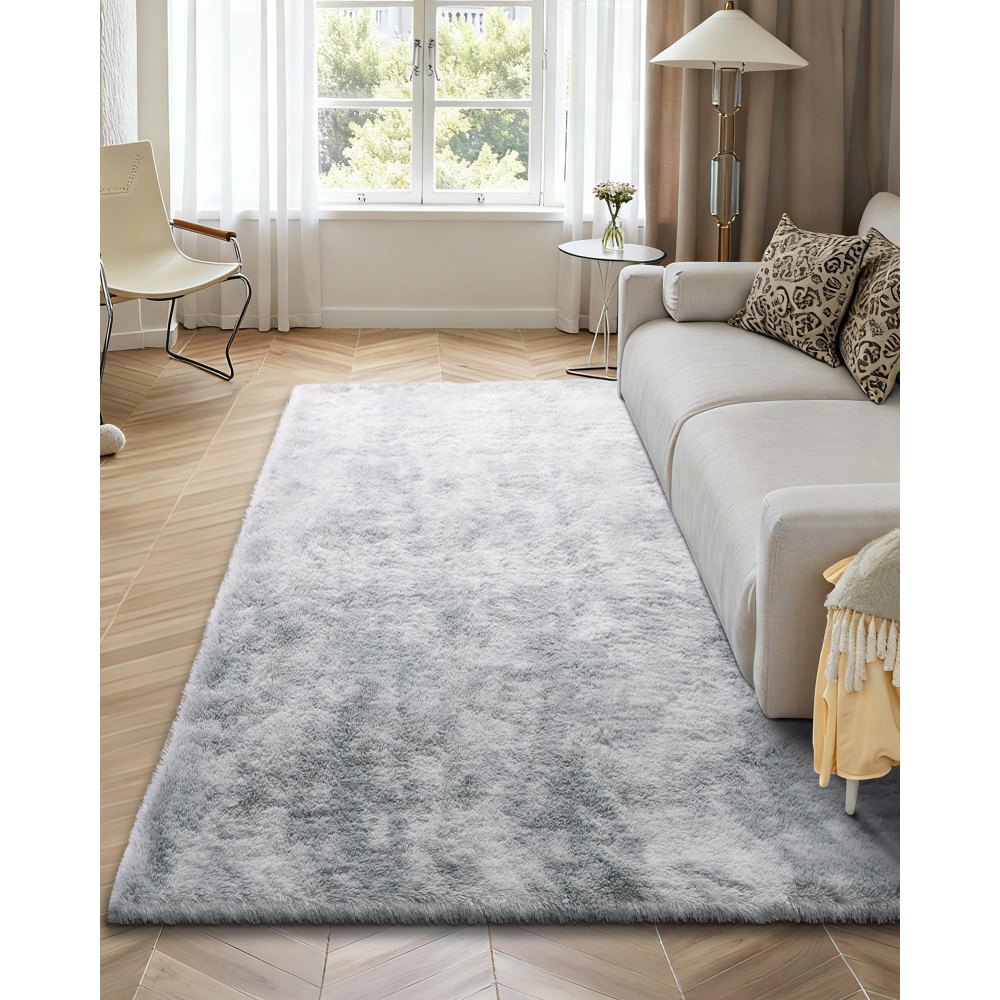 VEVOR Indoor Plush Area Rugs, 1.83x2.74 m Soft Plush Carpet, FFurry Shag Area Rugs for Living Room, Bedroom, Modern Home Decor Aesthetic Long-Pile Rug, Non-Shedding, Slip-Resistant, Tie-Dye Light Gray